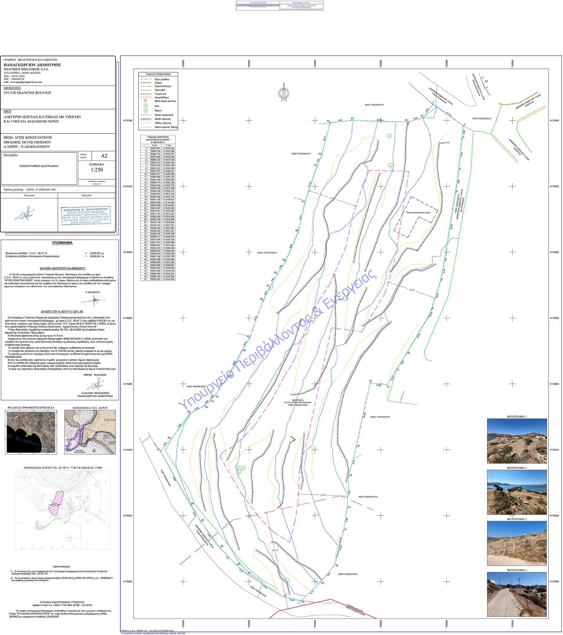 Topologie d'un terrain en Grèce faite par l'ingénieur civil